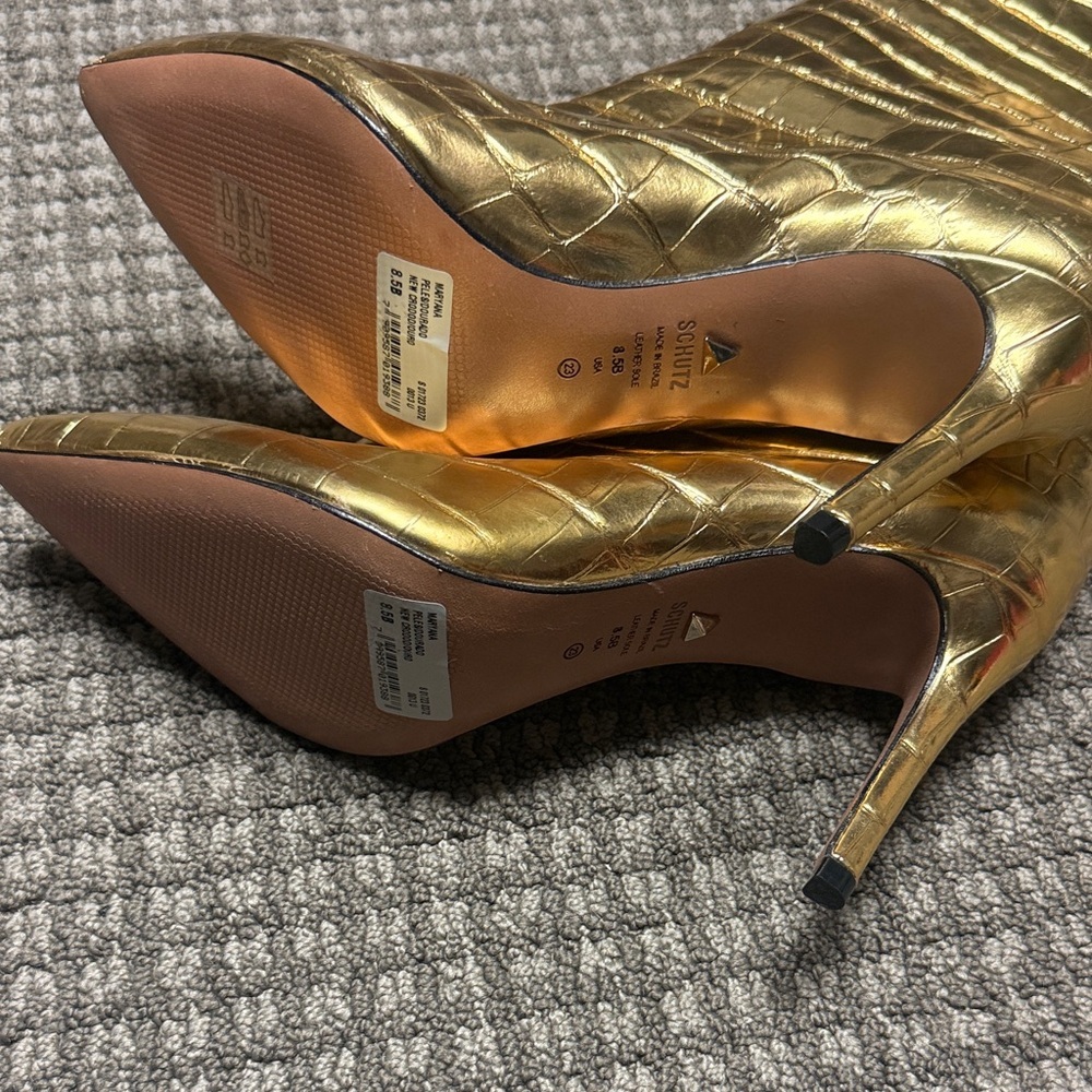 Schutz Maryana Gold Crocodile-Embossed Women's Boots sz 8.5 NWOB - Picture 3 of 5